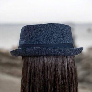 Dark Gray Black Plaid Pork Pie Crown Curled Brim Trilby Fedora Hat - NEW